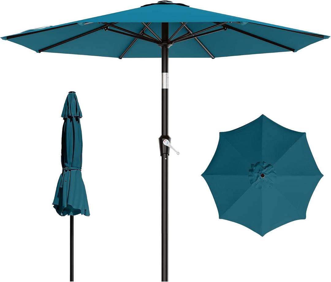 AreShark 9 FT Patio Umbrella for Outdoor, Outdoor Table Umbrella with Push Button Tilt and Crank, Outdoor Patio Umbrellas with 8 Sturdy Ribs for Market, Garden, Pool (Lake Blue)