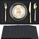 SLKQG Black Linen-Look Placemats Set of 8, Heat Resistant & Machine Washable Double-Layered Cloth Placemats for Dining Table, Indoor/Outdoor Use, Non-Slip Kitchen Table Mats (8, Black)