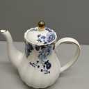 Agyiuns Tea Pot, Porcelain Teapot 37oz,tea pots for tea party,Tea Infuser Pots for Blooming loose Leaf Tea (White with blue flower)