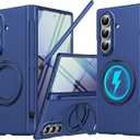 for Samsung Galaxy Z Fold 7 Case with S Pen Holder & Stylus, 360 Rotating Magnetic Ring Stand Compatible Magsafe Screen Protector Hinge Cover Full Coverage Protective Case for Z Fold 7 Blue