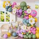 Daisy Balloon Arch Garland Kit, 152 Pcs Pastel WildFlower Balloons Arch Kit in Pink, Green, Purple, Blue, Yellow and Beige for Baby Shower, Spring Daisy Theme Birthday Decorations