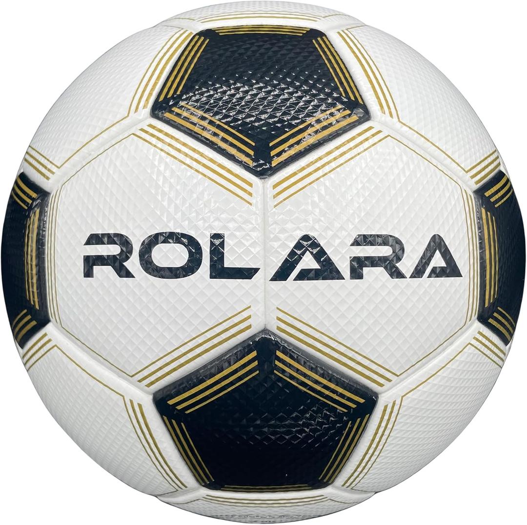 Gold Series Soccer Ball Size 5 - NFHS Approved Thermal Bonded Korean PU Leather Professional Match Balls - Water Resistant with Hybrid Bladder for Superior Air Retention - Official Size