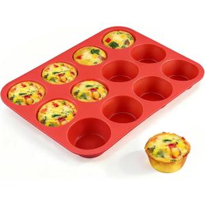 CAKETIME 12 Cups Silicone Muffin Pan - Nonstick Cupcake Pan 1 Pack Regular Size Silicone Mold for Baking