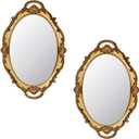 Eaoundm 14.5 x 10 inchs Oval Antique Decorative Wall Mirror Vintage Hanging Mirror (Gold 2 Pcs)