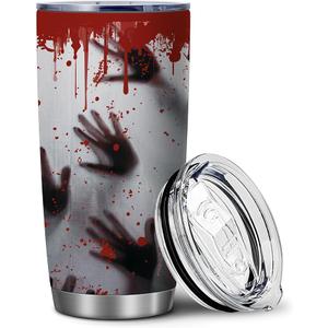 Horror Vibes Tumbler 20oz Insulated Coffee Mug with Lid Creepy Retro Carpet Style Travel Cup Scary Gift for Men and Movie Fans (Red)