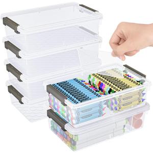 6 Pack Extra Large Pencil Box with Removable Divider, Thickened Pencil Case Bulk, Clear Crayon Marker Organizer Stackable Plastic Small Storage Containers for Pen Craft School Supplies(Grey)