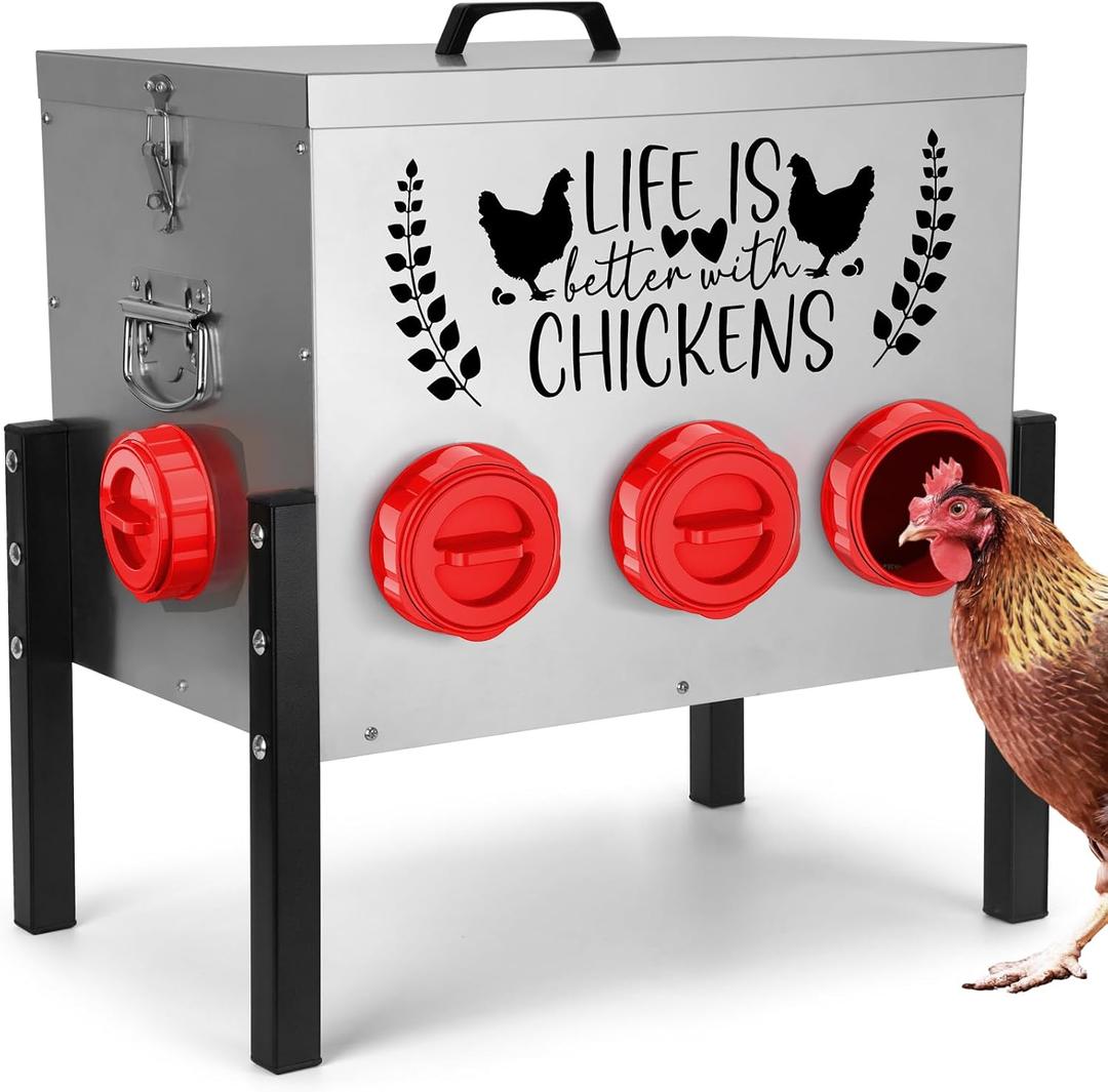 TGEYD 50LB Large Automatic Chicken Feeder – 8 Feeding Ports, No-Waste Poultry Feeder, with Adjustable Legs & Locking Lid
