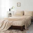 Levoo 100% Cotton Sheets King Size Set 18"-24" Extra Deep Pocket King Sheets Set Soft Breathable Cooling 4Pcs Bed Sheets with 1 Flat Sheet, 1 Fitted Sheet, 2 Pillowcases (King, Beige)