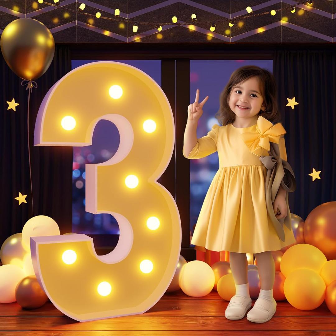 imprsv 3FT Marquee Numbers, Light Up Numbers, Mosaic Numbers for Balloons, Number 3 Balloon Frame, Marquee Light Up Letters, 3rd 13th 30th Birthday Decorations,Large Anniversary Party Decor