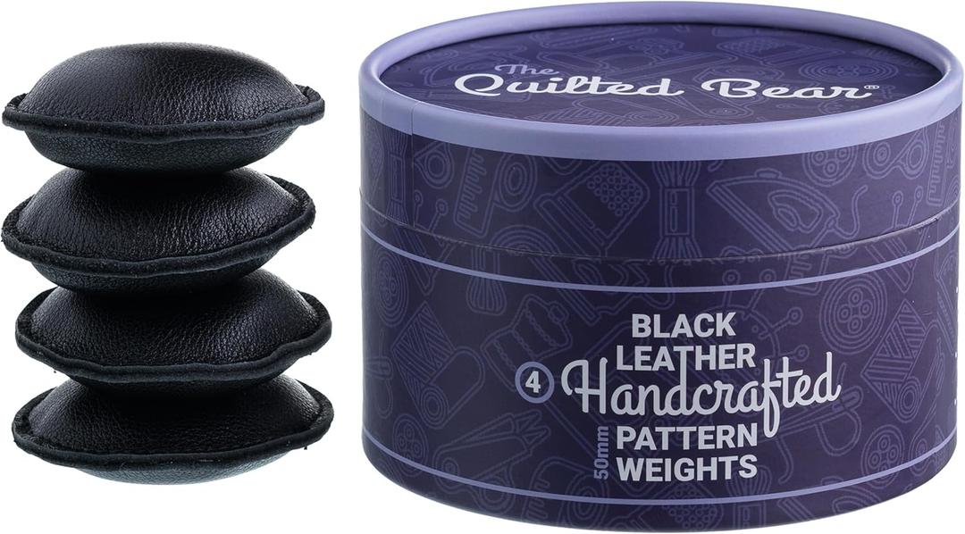 The Quilted Bear Leather Pattern Weights 4 x 50mm - Genuine Leather Paper & Fabric Weight for Sewing Fabric, Cutting Fabric & Sewing Pattern Paper, Poster Paper Weights with Storage Box (Black)