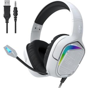 Black Shark Gaming Headset for PC, PS4, PS5, Xbox, Switch, All-in-1 Gaming Headphones with Ultra-Clear Bendable Mic, 50mm Dynamic Drivers, Noise Isolation Ear Cushions, in-line Controls - White