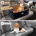 Car Seat for Large Size Dog, Booster Seat for Dogs Under 55 lbs or 2 Small Dogs, Soft Car Dog Bed Filling in Thick Memory Foam with 2 Safety Leashes and Storage Pocket (Brown/Black)