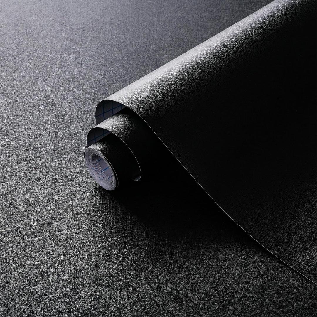 Dimoon 118''x23.6'' Black Peel and Stick Wallpaper Contact Paper Modern Self Adhesive Wall Paper Removable Renter Friendly Textured Solid Color Shelf Cabinet Vinyl Roll (118''x23.6'',Black)