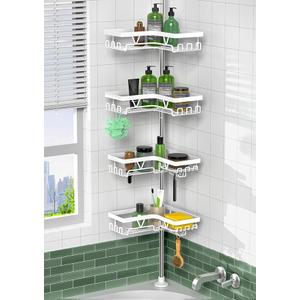 KEGII Corner Shower Caddy Tension Pole - 4-Tier Rustproof Bathroom Organizer, Floor to Ceiling Shower Caddy 25-114.2 inch, No Drilling Shower Storage Rack for Shampoo, Towels (Matte White)