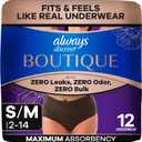 Always Discreet Boutique Incontinence and Postpartum Underwear for Women, Maximum Protection, Small/Medium, Black, 12 Count
