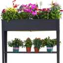 Raised Garden Bed, Elevated Planter Black Metal Plant Box with Legs Standing Garden Stand Drainage Holes Black