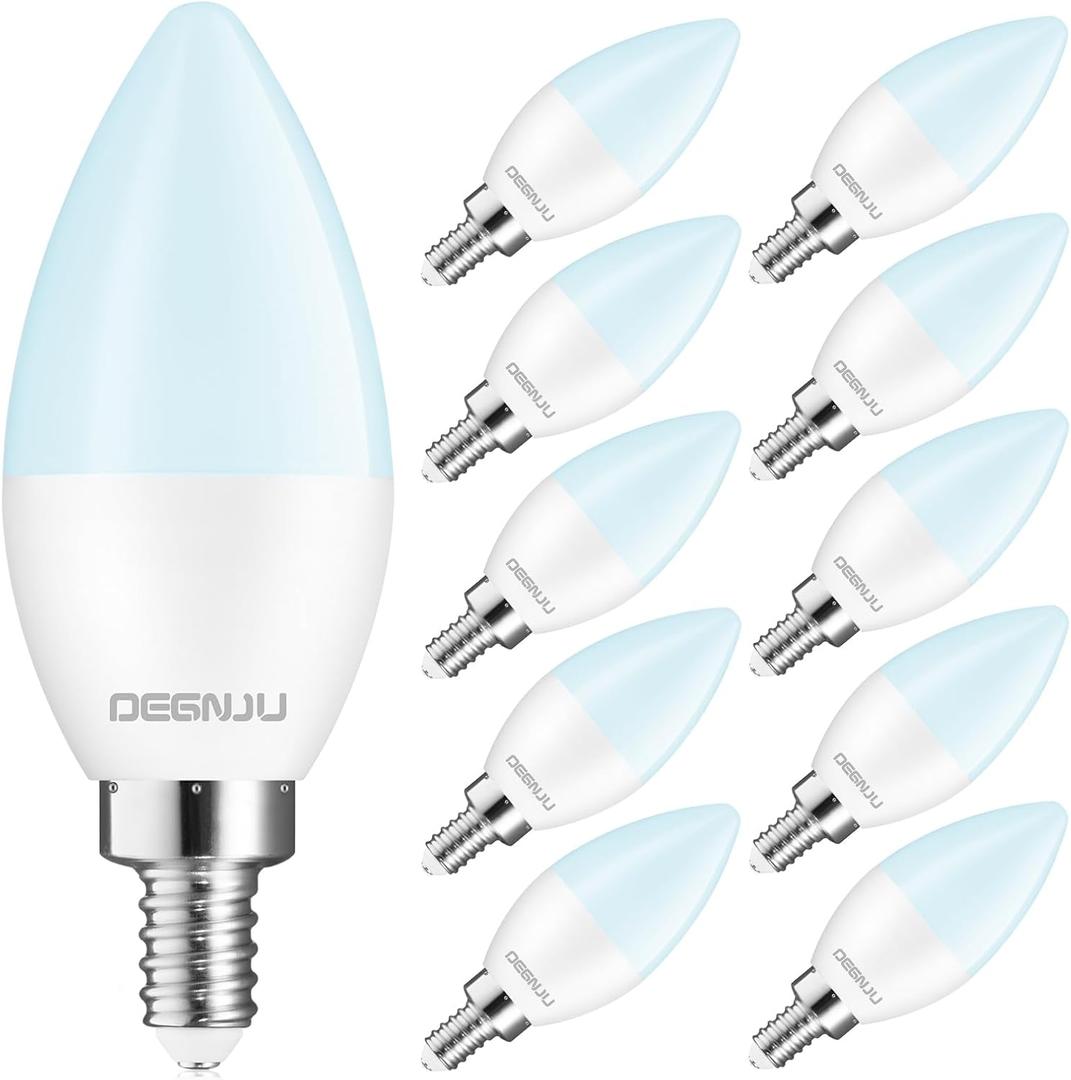 DEGNJU Chandelier Light Bulbs 60 Watt Equivalent, Candelabra LED Light Bulbs, E12 LED Bulb Daylight 5000K, Type b Light Bulb 5.5W, Candelabra Base, 120V, B11 Candle Light Bulb, Non-Dimmable, 10 Pack