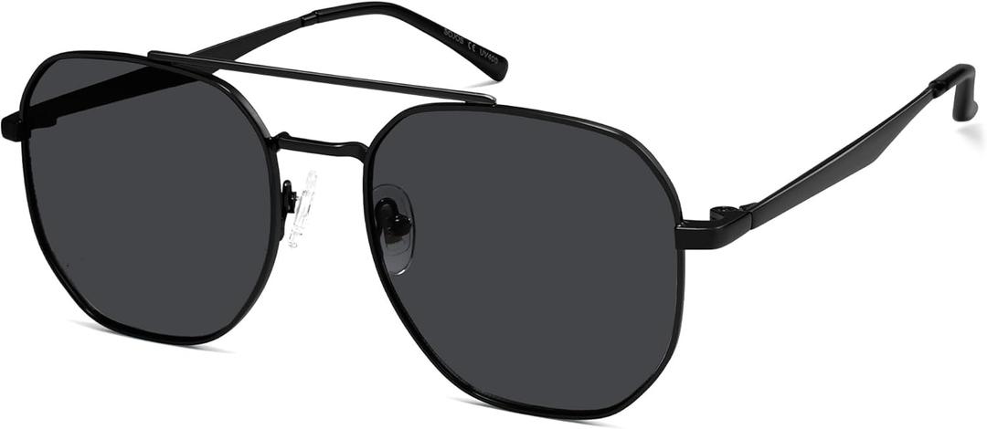 SOJOS Classic Square Aviator Sunglasses for Women Men Retro Hexagon UV400 Protection Shades SJ1222 (Black/Grey)