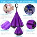 SIEPASA 49/56 Inch Inverted Reverse Upside Down Umbrella, Extra Large Double Canopy Vented Windproof Waterproof Stick Golf Umbrellas with C-shape Handle.