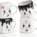 Youeon Marshmallow Mugs with Handle Set of 4, 7 Oz Cute Ceramic Hot Cocoa Chocolate Mugs, Adorable Coffee Matching Mug Set for Winter, Christmas, Gift & Home Decor