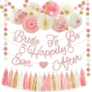 Bridal Shower Decorations,Pink Bridal Shower Decorations Includes Bride To Be Happily Ever After Decorations Paper Flower Ball for Wedding Bachelorette Party Decorations
