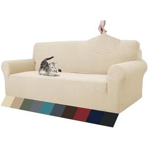 ZNSAYOTX 1 Piece Jacquard Couch Covers for 3 Cushion Couch Living Room High Stretch Sofa Cover Pets Dogs Friendly Anti Slip Thickened Slipcovers Furniture Protector (Sofa, Light Biege)