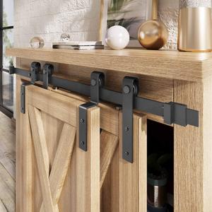 EaseLife 7 FT Mini Cabinet Bypass Sliding Barn Door Hardware Track Kit,Easy Install,Slide Smoothly Quietly,Apply for Storage Window TV Stand and Other Shielding (No Cabinet)