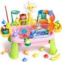 Pupu Pig Water Table Play Sink Toys for Toddlers, Kids Play Kitchen Sink with Running Water, 360 Electric Faucet, Floating Fishing Game, Sensory Water Table Toys for Boys Girls Summer Gifts - Pink