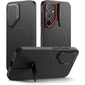 SURITCH for Samsung Galaxy S24 Phone Case, Magnetic Protective Cover with Camera Cover & Adjustable Metal Kickstand for Galaxy S24 (2024)-Black