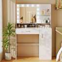 Decofy Vanity Desk with Mirror and Lights, Makeup Vanity with Drawers & Cabinet, 3 Lighting Modes & 10 Brightness Levels, White Vanity for Bedroom & Dressing Room