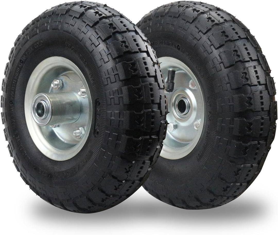 (2 Pack) RRQ 10 Inch Pneumatic Wheel 4.10/3.50-4 Tire, 10" Pneumatic Wheels with 5/8" Bearings,2.2" Offset Hub for Garden Cart, Hand Truck, Lawn Cart, Mower