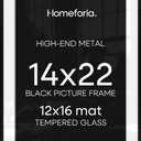 Homeforia 14x22 Picture Frame Black, High End Metal 14 x 22 Poster Frames with Mat 12 x 16 for Photo, 14x22 Black Frame Matted to 12x16 inch Print, 22x14 Thin Frame, Tempered Glass, Wall Kit, Set of 1