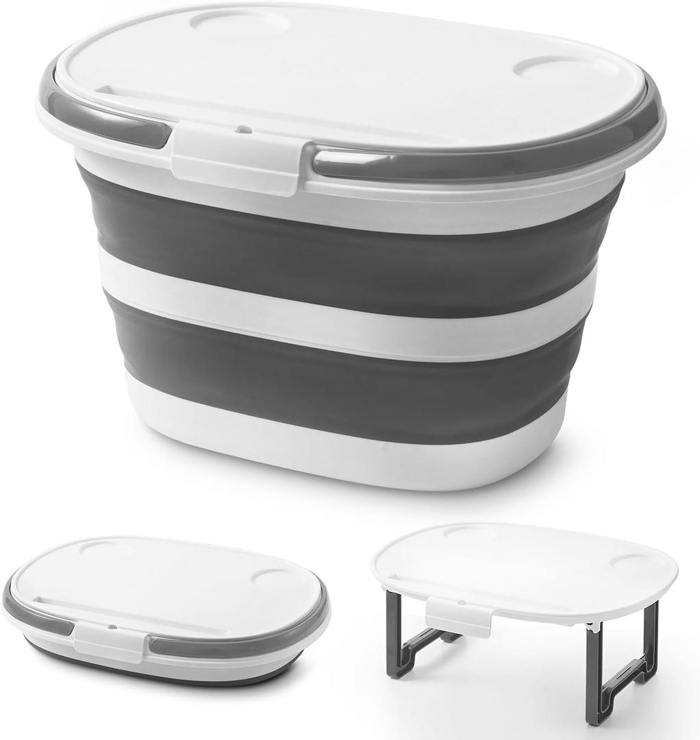 Collapsible Bucket, Upgraded 16L (4.2 Gallon) Collapsible Mop Bucket with Multi-Functional Lid, Foldable Portable Bucket Camping Beach Sand Pool Boat Fishing-Water Pot Pail-Space Saving Square