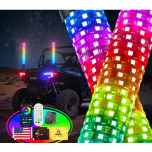 Ehaho 2PCS 3FT Fat Whip Lights for UTV ATV, Led Fatty Whip Light W/Rocker Switch & 6 Flags, Brighter Spiral Chasing Lighted Antenna Whip with APP & Remote Control for RZR SXS Can-Am X3 Off-Road