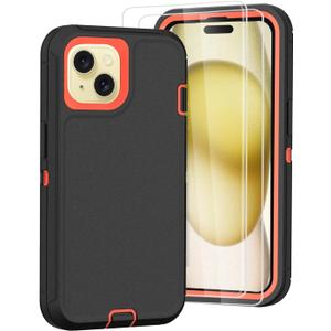 Tall silver for iPhone 15 Case with [2 Screen Protector ], Military Grade Shockproof Heavy Duty Drop Protection Rugged Case 6.1"(Darkgray Orange)