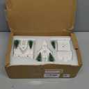 Ceramic White Christmas Village Houses, 3Pcs Light Up Small Porcelain Village House with 6Pcs Christmas Trees, LED Lighted Tabletop House Figurines for Home Decor, Winter Holiday DIY, Gift