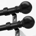 Modern Black Curtain Rods 2 pack for Windows 28 to 48 Inches Adjustable Length Heavy Duty 1" Diameter Short Window Curtain Rod with Round Decorative Finials for Bedroom Living Room Kitchen Farmhouse