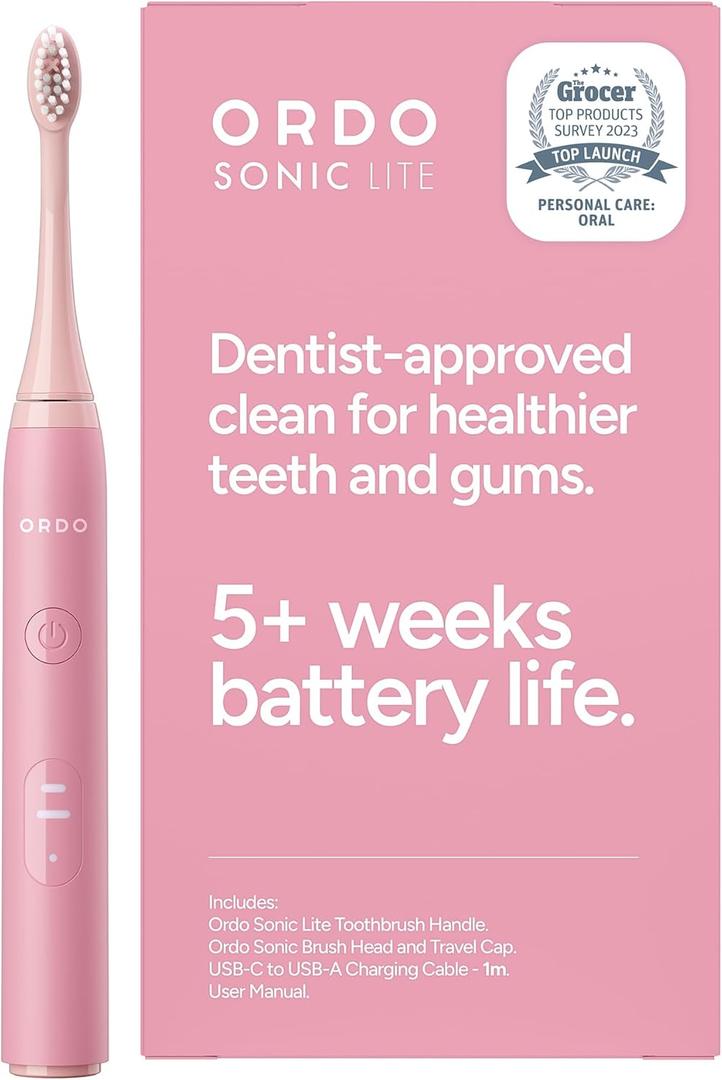 ORDO Lite Sonic Toothbrush, Electric Toothbrushes with 35,000 Pulses Per Min, Dual Modes, Over 5 Weeks Battery, Smart Timer, Waterproof, USB C, Petal