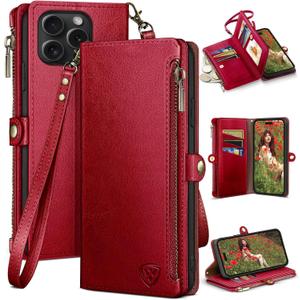 XcaseBar compatible with iPhone 14 Pro Max 6.7" Wallet case with Zipper Credit Card HolderRFID Blocking,Flip Folio Book PU Leather Phone case Shockproof Cover Men Women for Apple 14 Pro Max Case Red