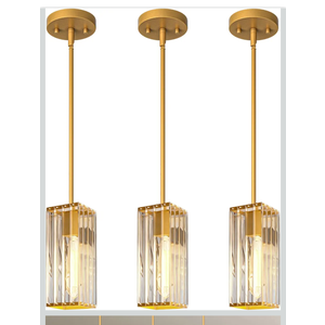 Crystal Pendant Lights for Kitchen Island - 10" Gold Adjustable Chandelier, Dimmable E26 Hanging Fixture, Modern Lighting for Dining 3pcs