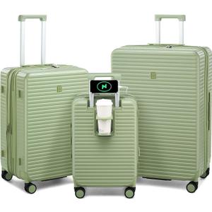 HanTrip 20"/24"/28" Expandable Hardshell Luggage Sets 3 Piece, Bamboo Green
