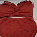 Herseas Women's Seashell Textured Bikini Sets Knotted Front 2 Piece Swimsuits Ruffle Trim Bathing Suits Large