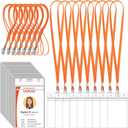 Marspark 100 Pcs ID Badge Holder with Lanyard Lanyards for ID Badges Resealable Flat Neck Name Tag with Clip Waterproof Plastic Clear Badges Bulk for School Office Supplies (Orange)