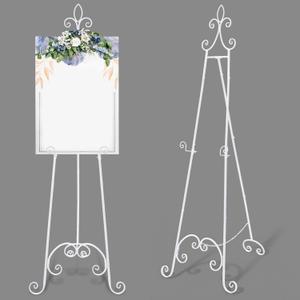 White Easel Stand for Sign Adjustable Wedding Welcome Sign Stand Metal Floor Easel with Chain Support for Wedding Poster Photo Art Pictures Painting Display (61 Inch)