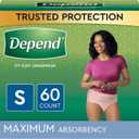 Depend FIT-FLEX Incontinence Underwear for Women, Disposable, Maximum Absorbency, S, Blush, 60 Count