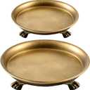 Zonon 2 Pack Brass Color Metal Clawfoot Dish Pedestal Dish Candle Tray Round Clawfoot Candle Holder Decorative Jewelry Stand for Wax Jewelry Ring Trinket Coffee Table Centerpiece Cosmetic Home