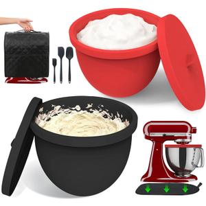 Silicone Bowl Liners for KitchenAid 5 Quart Tilt-Head Mixer,Set of 2 with Lids,Accessories include Mixer Slider Mat,Stand Mixer Dust-proof Cover,Silicone Spatula Set