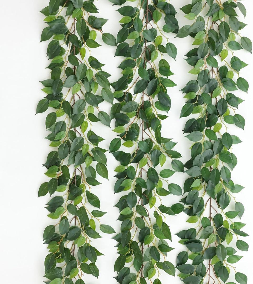 Mizii 3 Packs Artificial Vines Garland 78'' Fake Ficus Vine Greenery Garland Silk Green Leaves Decoration Faux Hanging Plants for Wedding Table Centerpieces Wall Room Decor (78in)