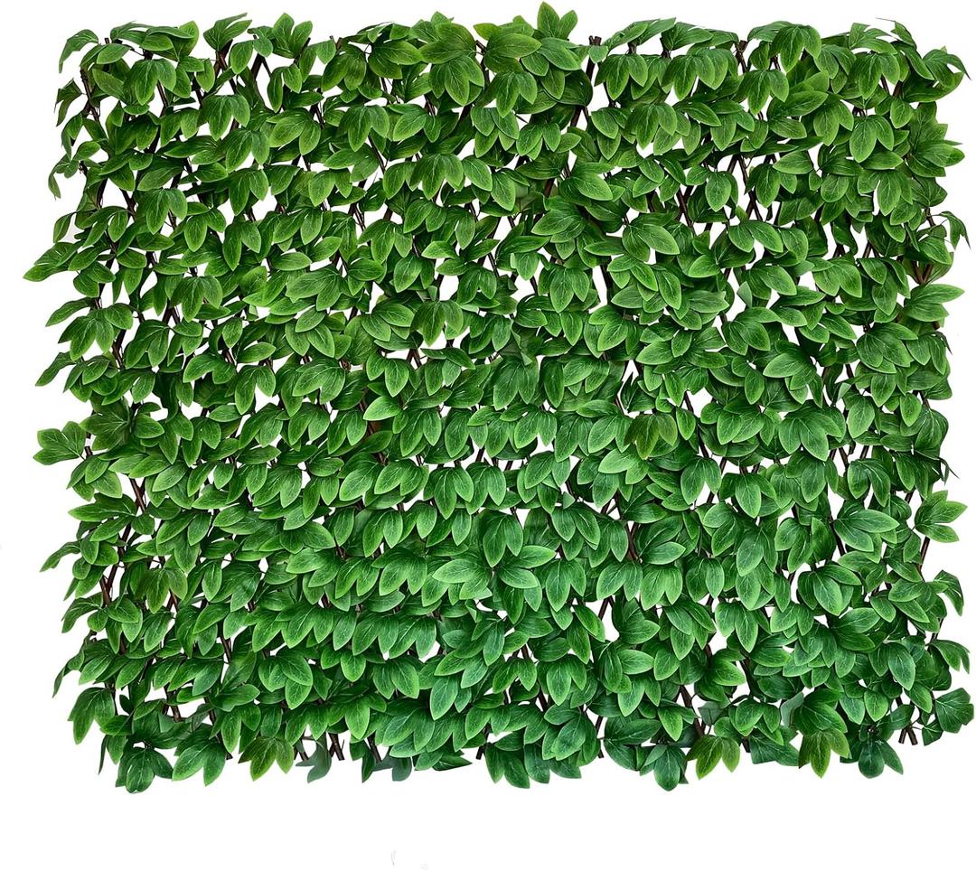 Sumery Expandable Fence Privacy Screen for Balcony Patio Outdoor,Decorative Faux Ivy Fencing Panel,Artificial Hedges (Single Sided Leaves) (1, Peony Leaf)