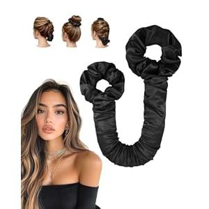 BONNET QUEEN Satin Heatless Hair Curler, Overnight Curls for Long Hair, Ultra Soft Daily Use of Hair Accessories & 2 Scrunchies, Damage-Free Styling, Soft Hair Curlers for Overnight, Black
